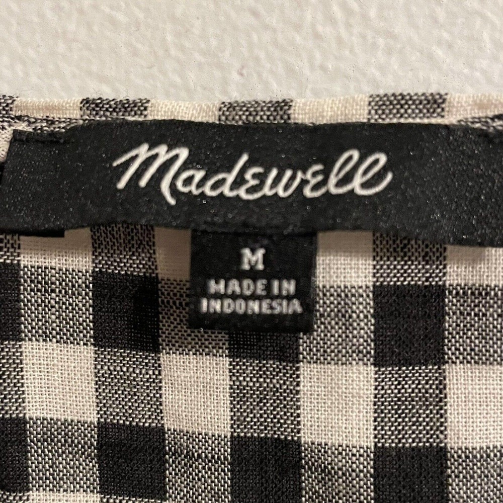 Madewell Gingham Lace Up Bell Sleeve Top Black & White Medium Check Boho… - Picture 8 of 10